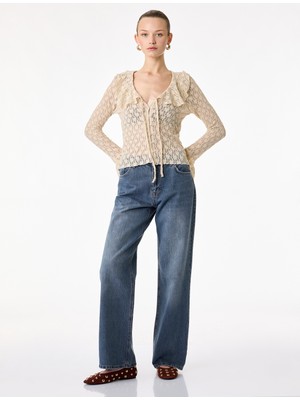 Koton Pamuklu Cepli Düğmeli Yüksek Bel Düz Paça Denim Pantolon - Straight Fit Jean