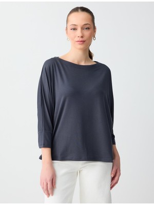 Jimmy Key Antrasit Kayık Yaka Truvakar Kol Rahat Kesim Örme Tişört