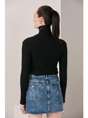 Catspy Siyah Boğazlı Triko Kazak Kadın Uzun Kol Renk: 53S-Siyah Şık ve Rahat