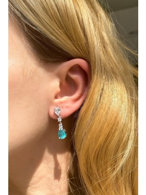 Spossy Silver Jewelry Paraiba Taşlı Sallantılı Damla Küpe