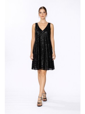 HOX'S Jasmin | Payetli Kalın Askılı Dizüstü Hamile Abiye Elbise Sırt Dekolteli - Siyah