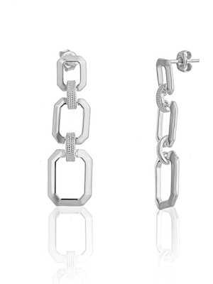 Spossy Silver Jewelry Zincirli Iç Içe Küpe
