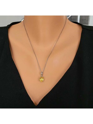 Nusret Takı 925 Ayar Gümüş Oval Büyük Boy Sarı Sitrin Taşlı Kolye