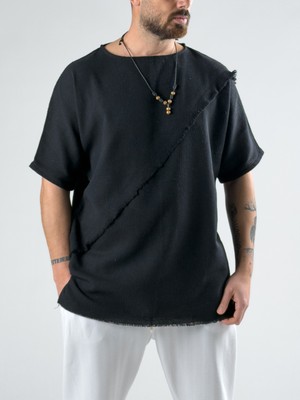 Cocopelli Püsküllü Siyah Buldan Kumaş T-Shirt COC2990