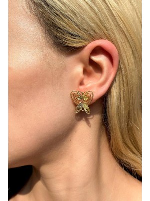 Spossy Silver Jewelry 925 Ayar Gümüş, Gold, Masumiyet Müzesi Füsun Kelebek Küpe, SPKP1478