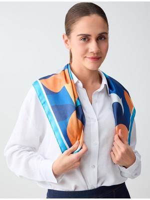 Jimmy Key Lacivert Geometrik Figürlü Dokuma Eşarp