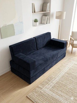 Bakırözü Home Premium Fitilli Kadife Kumaş, Konforlu Yer Kanepesi ,modüler Koltuk Takımı - Lacivert
