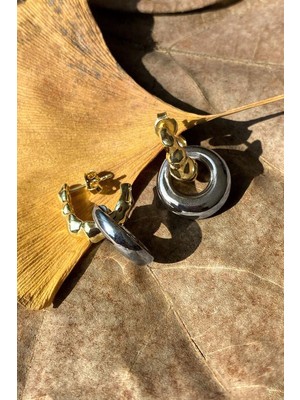 Spossy Silver Jewelry 2 Renkli Gold/silver Halka Küpe
