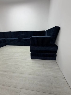 Bakırözü Home Premium Kadife Kumaş, Konforlu Yer Kanepesi ,modüler Şark Köşesi Takımı - Lacivert- U Set