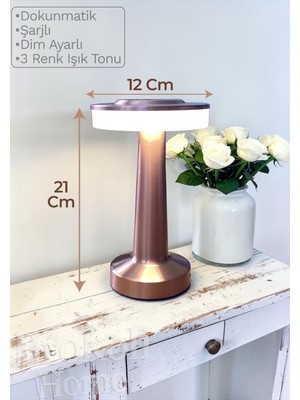 Brokoli Home Dokunmatik Masa ve Gece Lambası Dokunmatik Lamba Abajur LED Şarjlı Masa Lambası Ledli Rose Gold 21CM