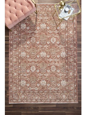 Venucci Home & Living Frezia Floral Bambu Polyester Oturma Odası Salon Mutfak Halısı Eskitme Çiçekli Vintage Halı