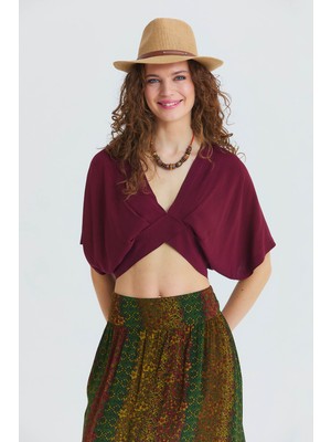 Los Banditos Kruvaze Yaka Sırt Dekolteli Dökümlü Yazlık Bluz