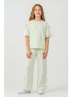 Kinderos Kısa Kollu Kurdeleli Pantolonlu Kız Çocuk Ikili Takım - 26Y 26202