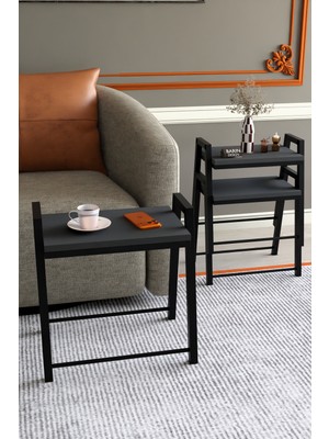 Barin Design 3'lü Iç Içe Geçmeli Dikdörtgen Zigon Sehpa, Salon Sehpası, Kahve Sehpası