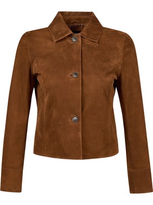 Derimod Beatrix Kadın Camel Gömlek Yaka Süet Deri Ceket 26SGE561310