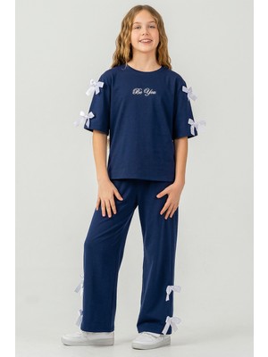 Kinderos Kısa Kollu Kurdeleli Pantolonlu Kız Çocuk Ikili Takım - 26Y 26202