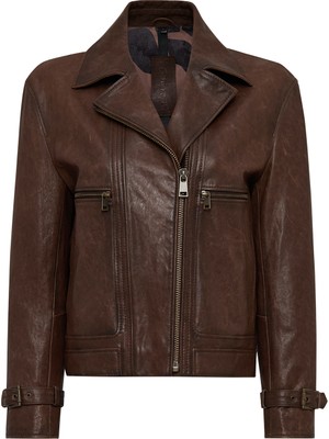 Derimod Paloma Kadın Kahverengi Kruvaze Yaka Oversize Deri Mont 25WGD56082Z