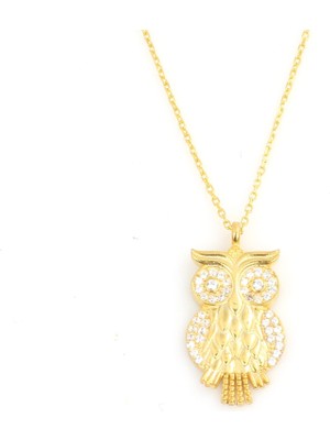 Nusret Takı 925 Ayar Gümüş Taşlı Baykuş Model Kolye