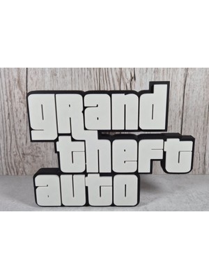 Gta Logo Tasarımlı Dekoratif Masaüstü Standı - 3D Yazıcı Gaming Oda Aksesuarı ve Oyuncu Hediyesi