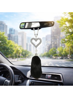 Keskin Sound Ayna Süsü Taşlı Tüylü Kalpli Model Siyah