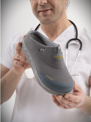 Sandal Spor Erkek Ortopedik File Sabo Doktor Hemşire Hastane Aşçı Terliği SS001-0558 Füme