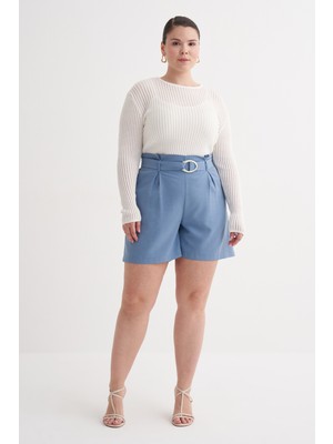 Myline Metal Tokalı Pileli Şort