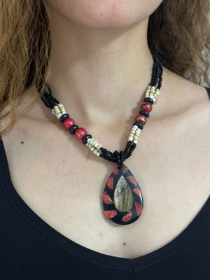 Gönülden Tasarım Sedef Taşlı  Bambu Boncuklu Kadın Kolye 20 cm