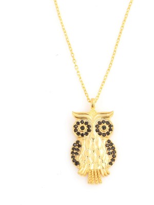 Nusret Takı 925 Ayar Gümüş Oniks Taşlı Baykuş Model Kolye