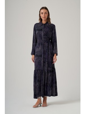 Nuss 2038 Ipek Qupra Ebruli Desen Elbise