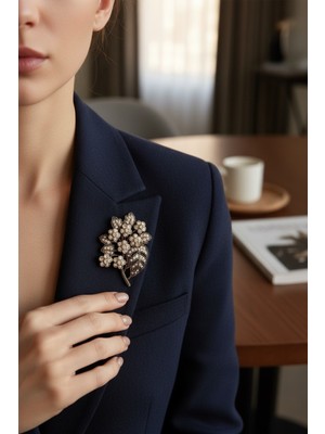 Fayra Accessories Çiçekli ve Yapraklı Iğne Yaka Broş