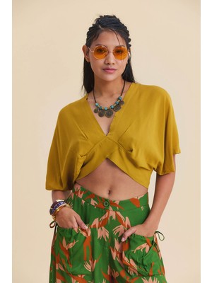 Los Banditos Kruvaze Yaka Sırt Dekolteli Dökümlü Yazlık Bluz