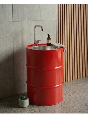 Acar Metal Metal Varil Lavabo Kırmızı