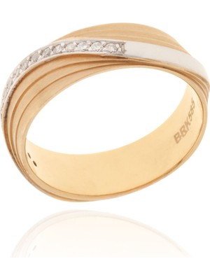 Berk Mücevherat 14 Ayar Altın Iki Renk Taşlı Kadın Alyans 9