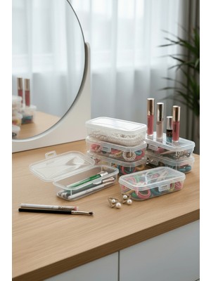 Mithra Life Mini Şeffaf 6 Adet Takı Toka Aksesuar Makyaj Seyahat Plastik Saklama Kutusu MIT1321