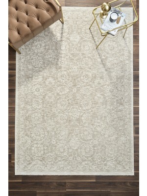 Venucci Home & Living Frezia Floral Bambu Polyester Oturma Odası Salon Mutfak Halısı Eskitme Çiçekli Vintage Halı
