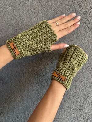 Gönülden Tasarım El Örgüsü Yeşil Parmaksız Kadın Eldiven