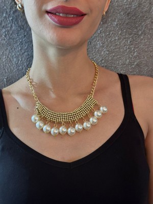 Gönülden Tasarım Inci Boncuklu Tasarım Kadın Kolye 22 cm