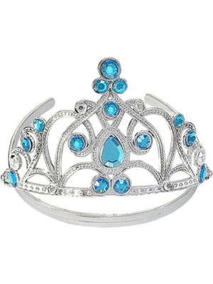 Mavi Taşlı Elsa Çuk Tacı Prenses Tacı Kraliçe Tacı 16X14 cm