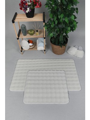 Sere Serpe Modern Bubble Yıkanabilir Kaymaz Peluş Banyo Paspası Halısı 2'li Klozet Takımı 60X100-50X60 Krem