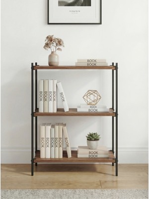 Macco Mobilya 3 Raflı Metal Çerçeveli Kitaplık Salon | Ofis | Çalışma Odası Modern Düzenleyici Raf