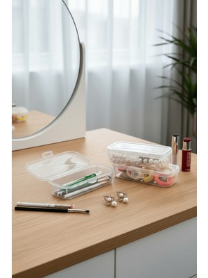 Mithra Life Mini Şeffaf 3 Adet Takı Toka Aksesuar Makyaj Seyahat Plastik Saklama Kutusu MIT1320