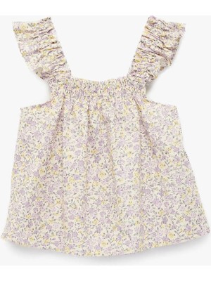 Koton  Çiçekli Gipeli Poplin Mor Kız Bebek Bluz 6SMG60046AW