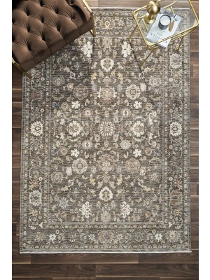 Venucci Home & Living Frezia Floral Bambu Polyester Oturma Odası Salon Mutfak Halısı Eskitme Çiçekli Vintage Halı