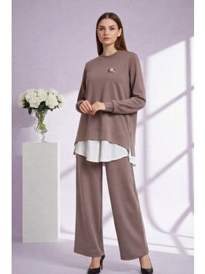 Nurcan Çetin 26471 Yanları Fermuar Detaylı Broşlu Tunik Pantolon Takım