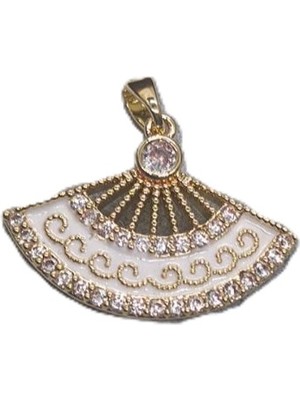 Museum Of You Kadın Kolye Ucu 14K Altın Kaplama Yelpaze Formlu Beyaz Mineli Zirkon Taşlı