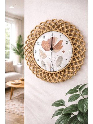 Home İnn Bohem Hasır Çerçeveli Duvar Saati – Modern Görünümlü Dekoratif Salon Saati – 43 cm