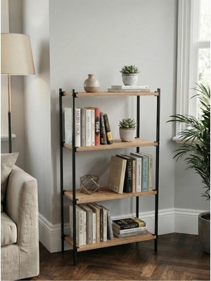 Macco Mobilya 4 Raflı Metal Çerçeveli Kitaplık Salon | Ofis | Çalışma Odası Modern Düzenleyici Raf