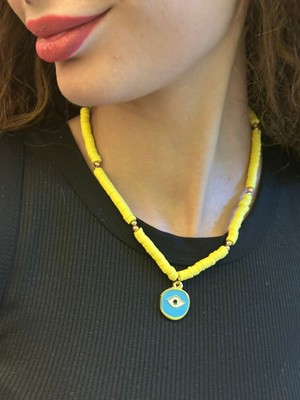 Gönülden Tasarım Çelik Nazar Boncuğu Uçlu Kadın Kolye 22 cm