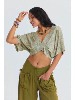 Los Banditos Kruvaze Yaka Sırt Dekolteli Dökümlü Yazlık Bluz