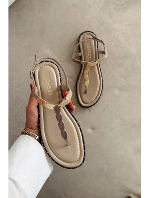 Nope21 Pisa Koyu Bej Hakiki Deri Sandalet